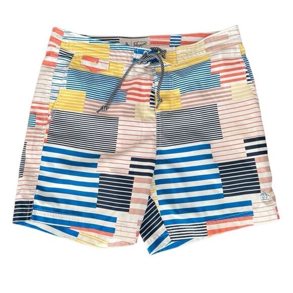 Original Penguin 8-Bit Striped Swim Trunks Blue Depths Combo 29 - Picture 3 of 10